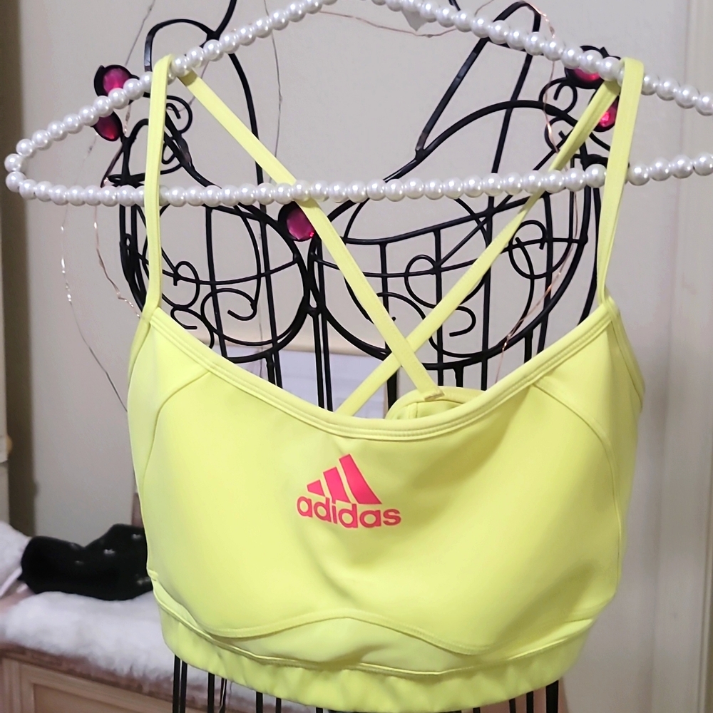 Adidas bright yellow sports workout bra